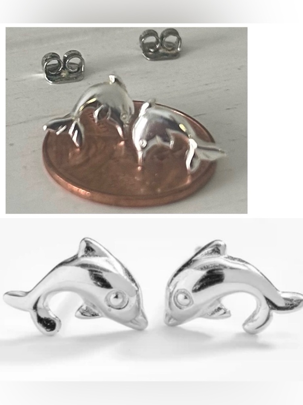 Silver Dolphin Fish Porpoise Pierced Earrings